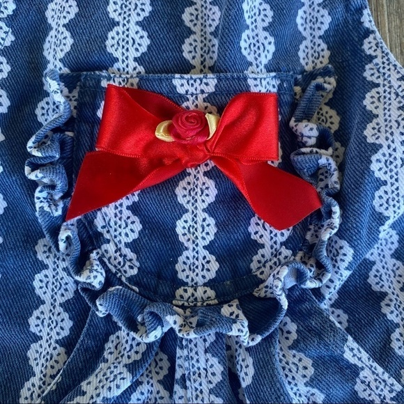 Vintage 80’s 90’s HAPPY KIDS Lace Print Ruffle Denim Overall Romper Toddler 2T - Picture 3 of 11